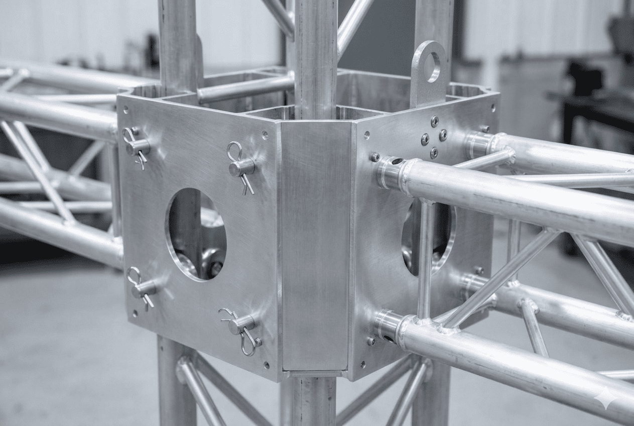 Sleeve Block on Truss Tower A close-up of a sleeve block on a truss tower.